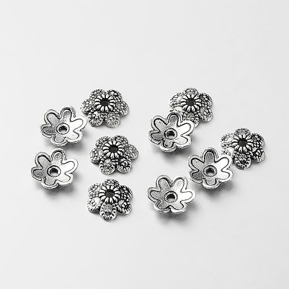 Tibetan Style Alloy Flower Bead Caps, 9x2mm, Hole: 1mm