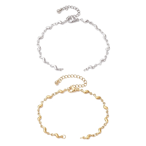 2 шт. 2 цвета 304 изготовление браслета из волнообразной цепи из нержавеющей стали