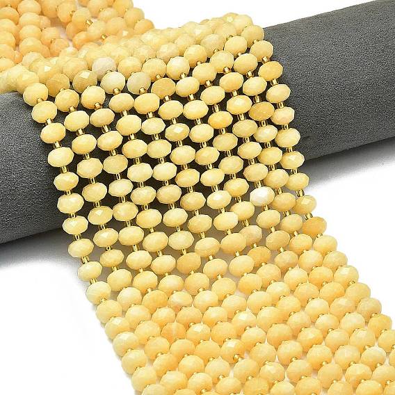 Естественный желтый нефрит бисер нитей, граненые, рондель, с бисером