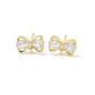 Bowknot Brass Stud Earrings Findings, with Glass