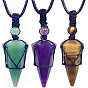 Natura& Synthetic Mixed Gemstone Cone Pendant Necklaces, Wax String Macrame Pouch Necklace
