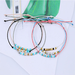 Waterproof wax thread hand-woven bracelet with European and American single-strand rice bead hand ring.