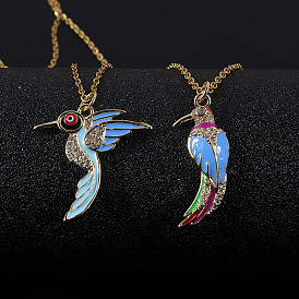 Colorful Bird Oil Drop Necklace with Copper Plated Real Gold and Micro Inlaid Zircon Stone Pendant