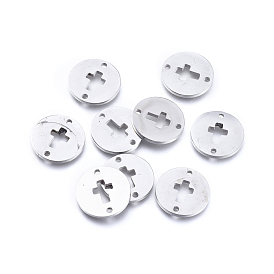 304 Stainless Steel Links Connectors, Laser Cut, Flat Round with Cross