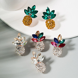 Colorful Rhinestone Pineapple Earrings - Trendy, Versatile, Fashionable.