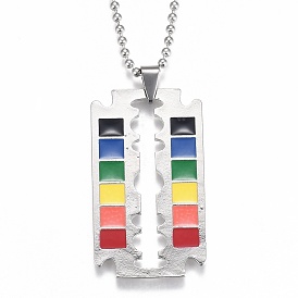 Rainbow Alloy Blade Pendant Necklaces, with 304 Stainless Steel Ball Chains and Epoxy, Colorful