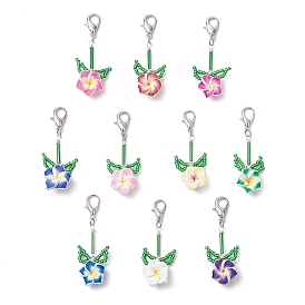 Подвеска из полимерной глины и стеклянных бусин «Плюмерия», Сплав с застежками когтя омара