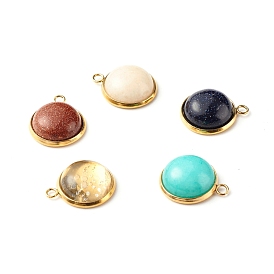 Handmade Natural & Synthetic Gemstone Pendants, with Golden 304 Stainless Steel Settings, Half Round