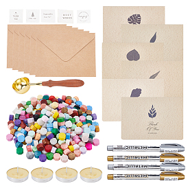 CRASPIRE DIY Scrapbook Making Kits, Including PLeaf Pattern Kraft Envelopes and Greeting Cards Sets, Sealing Wax Particles, Marking Pen, Brass Wax Sticks Melting Spoon, Candle