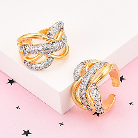 Латунные кольца из манжеты с прозрачным цирконием, кольца крест-накрест для женщин