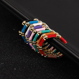 18K Gold Plated Copper Multi-color Drop Oil Joint Ring with Zircon for Women