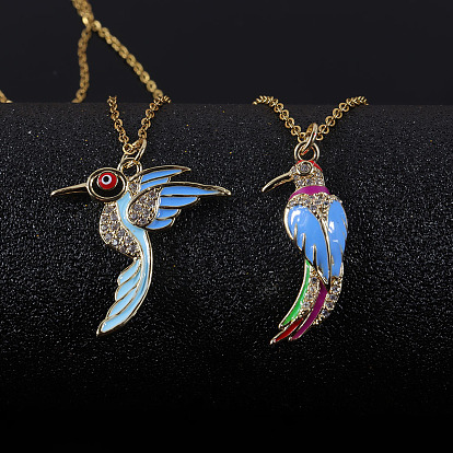 Colorful Bird Oil Drop Necklace with Copper Plated Real Gold and Micro Inlaid Zircon Stone Pendant