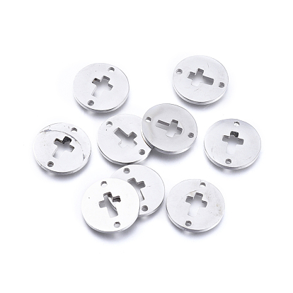 304 Stainless Steel Links Connectors, Laser Cut, Flat Round with Cross