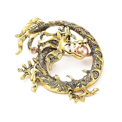 Dragon Rhinestone Brooch Pins, with Plastic Pearl, Alloy Badge for Unisex