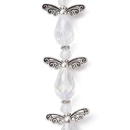 Angel Fairy Shape Electroplate Transparent Glass Beads Strands, with Tibetan Style Alloy Wing Beads and Nylon Wire