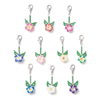 Подвеска из полимерной глины и стеклянных бусин «Плюмерия», Сплав с застежками когтя омара