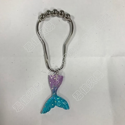 12 piezas de anillos de cortina de ducha de hierro para baño, con colgantes de resina bicolor, forma de cola de sirena