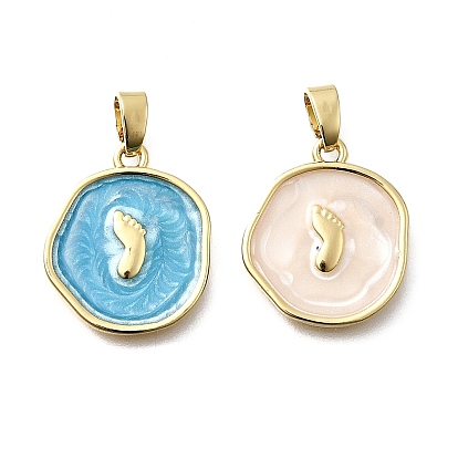 Латунь эмаль подвески, реальный 18 k позолоченный, плоский круглый с подвесками в виде следа