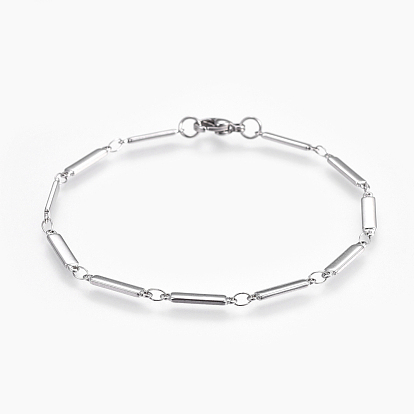 304 Stainless Steel Link Chain Bracelets, with Lobster Claw Clasps, Rectangle