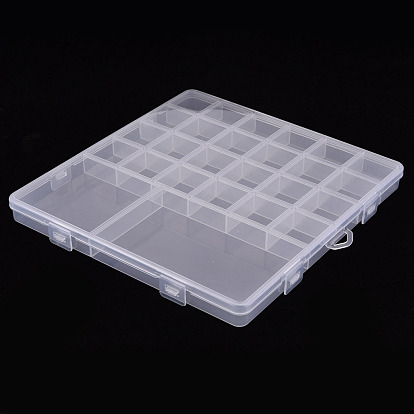 Polypropylene(PP) Bead Storage Containers, 26 Compartments Organizer Boxes, Rectangle with Cover