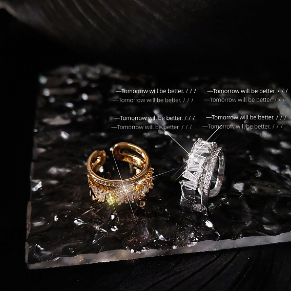 Регулируемые латунные манжеты с микропаве из прозрачного кубического циркония для женщин