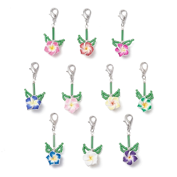 Подвеска из полимерной глины и стеклянных бусин «Плюмерия», Сплав с застежками когтя омара