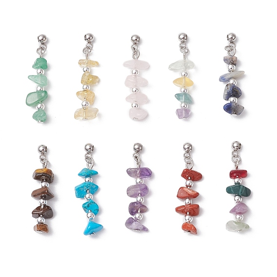 10 шт. 10 стили натуральные и синтетические смешанные драгоценные камни гальванизированные немагнитные синтетические гематитовые бусины подвески, с 304 дужками из нержавеющей стали, смешанные окрашенные и неокрашенные