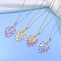 Brass Pave Clear Cubic Zirconia Leaf Pendant 201 Stainless Steel Cable Chain Necklaces for Women, Ion Plating(IP), Real 18K Gold Plated