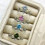Anillos de dedo ajustables de latón con micro pavé de circonita cúbica para mujer, corona, Platino