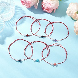 6шт. плетеные браслеты из круглых бусин из натуральных драгоценных камней для мужчин и женщин, с регулируемой плетеной нейлоновой нитью