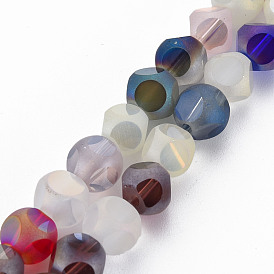 Electroplate Glass Beads Strands, AB Color Plated, Frosted, Cuboid