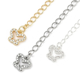 Brass Micro Pave Cubic Zirconia Ends with Chains, Butterfly