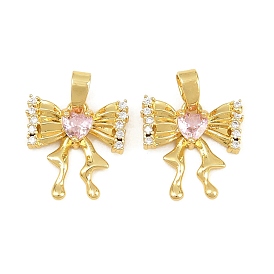 Brass Micro Pave Pink Cubic Zirconia Charms, Bowknot Charms