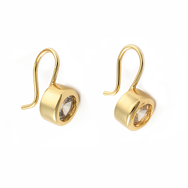 Clear Cubic Zirconia Flat Round Dangle Earrings, Brass Jewelry for Women