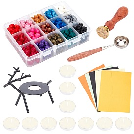 CRASPIRE DIY Wax Seal Stamp Kits, Including Sealing Wax Particles, Paper Envelopes, Iron Wax Furnace & Spoon, Brass Wax Seal Stamp, Candle