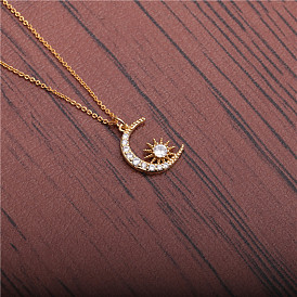 Stunning Zirconia Moon Devil Eye Pendant Sweater Chain Necklace for Women