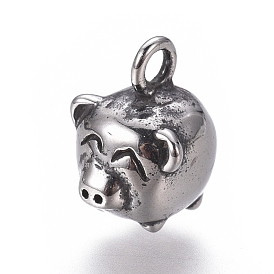 316 Surgical Stainless Steel Charms, Polished, Piggy Findings
