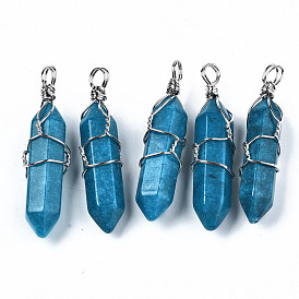 Natural Gemstone Pendants, with Platinum Iron Findings, Wire Wrapped Pendants, Dyed, Bullet