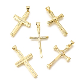 Латунные микропаве прозрачные подвески с фианитом, крест прелести