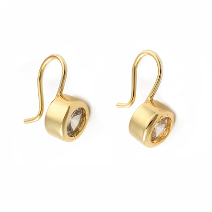 Clear Cubic Zirconia Flat Round Dangle Earrings, Brass Jewelry for Women