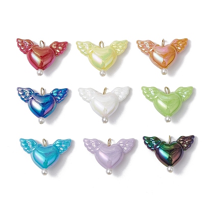 Подвески в виде акрилового сердца и крыльев, с абс пластмассовыми жемчужными бисером, настоящее 16k позолоченное 304 нержавеющая сталь фурнитура