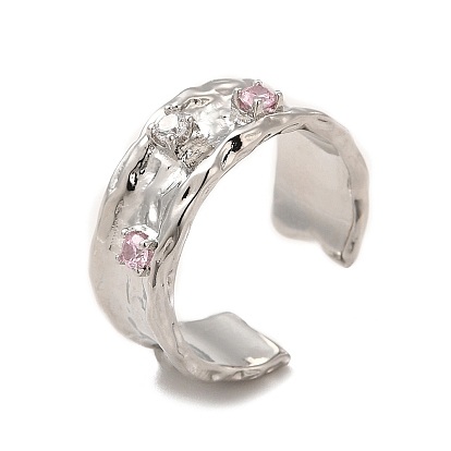 Pink Cubic Zirconia Diamond Open Cuff Ring, Rack Plating Brass Jewelry for Women, Cadmium Free & Lead Free