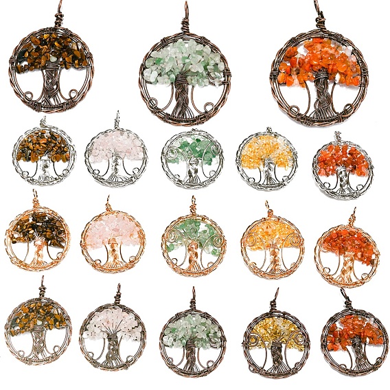 Природных драгоценных камней крупные кулоны, медная проволока, обернутая в плоском виде, с подвесками в виде деревьев