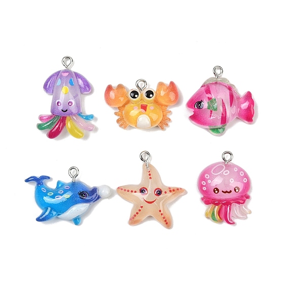 Подвески из смолы в виде морских организмов, с платиновыми тоновыми железными петлями