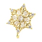 Snowflake Shape Brass Stud Earring Findings, with Clear Cubic Zirconia, with Vertical Loops