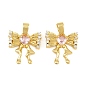 Brass Micro Pave Pink Cubic Zirconia Charms, Bowknot Charms