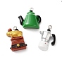 Opaque Resin Pendants, with Iron Loops, Coffee Maker Charms, Platinum