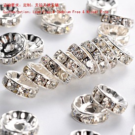 Латунь марки А горный хрусталь Spacer бисер, серебряный цвет гальваническим, без свинца, без кадмии и без никеля, рондель