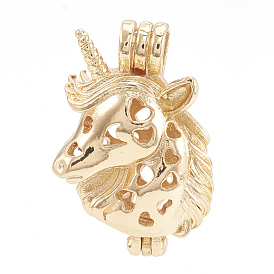 Pendentifs de cage de perle d'alliage, creux, licorne