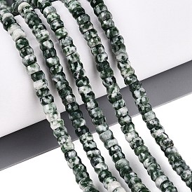 Natural Green Spot Jasper Beads Strands, Rondelle, Faceted
